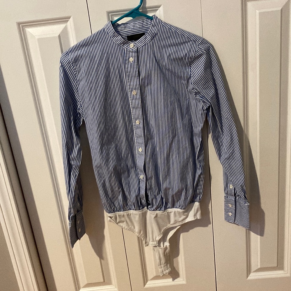 J. Crew Blue/White Striped Blouse Bodysuit size 4